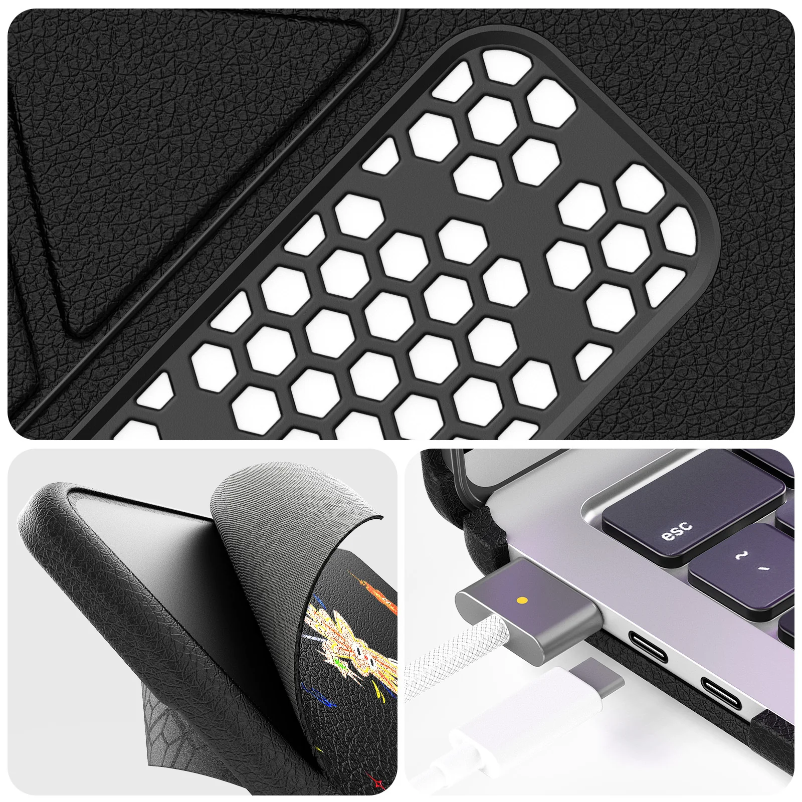 [Built-in Stand] Apple MacBook Pro 13 (A1706 & A1708 & A1989 & A2159 & A2338 & A2289) - Cute Leather Anti-Shock Cooling Case - Image 7
