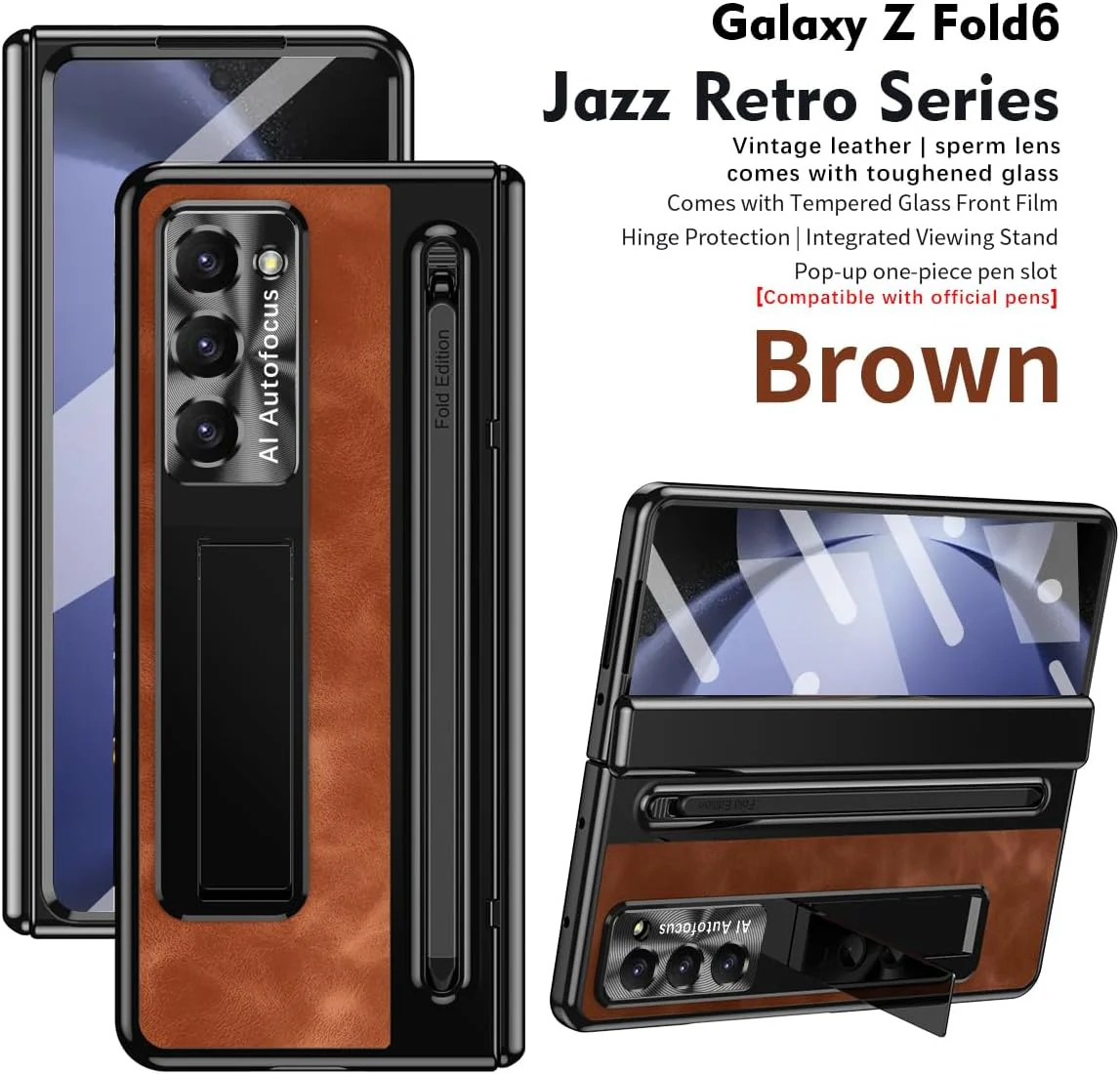 [Built-in Stand][Built in Screen Protector & Lens] Samsung Galaxy Z Fold5 - Full Covered Leather Hinge Sturdy Protective Shockproof Hard-shell Case - Image 10