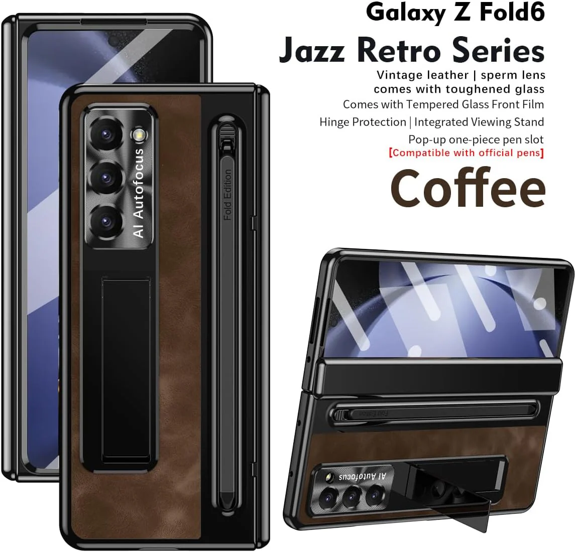 [Built-in Stand][Built in Screen Protector & Lens] Samsung Galaxy Z Fold5 - Full Covered Leather Hinge Sturdy Protective Shockproof Hard-shell Case - Image 9