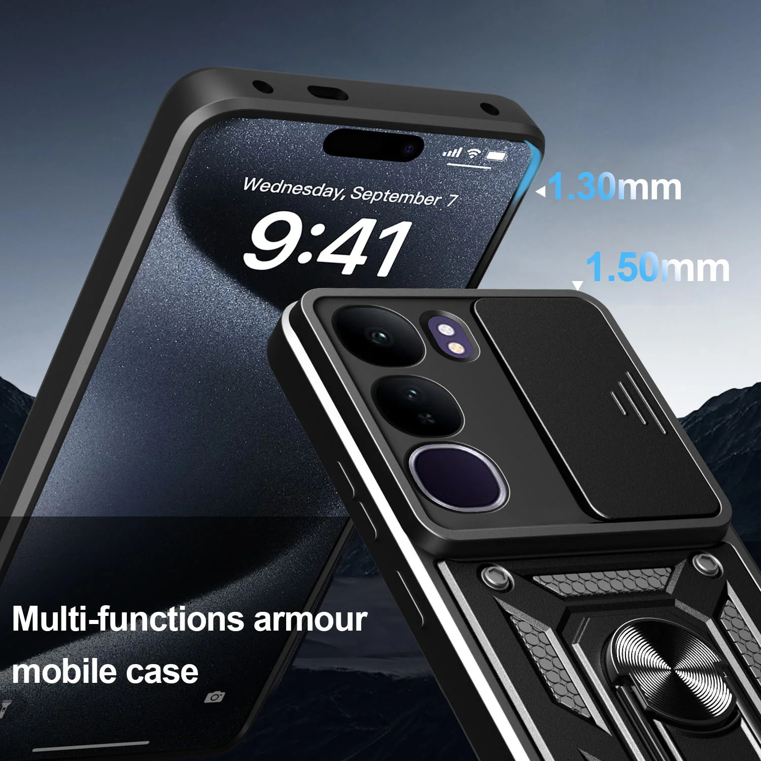 [Built-in Stand][Built-in Slide Lens Cover] Vivo Y200e 5G Multi-function Grade Armour Case - Image 11