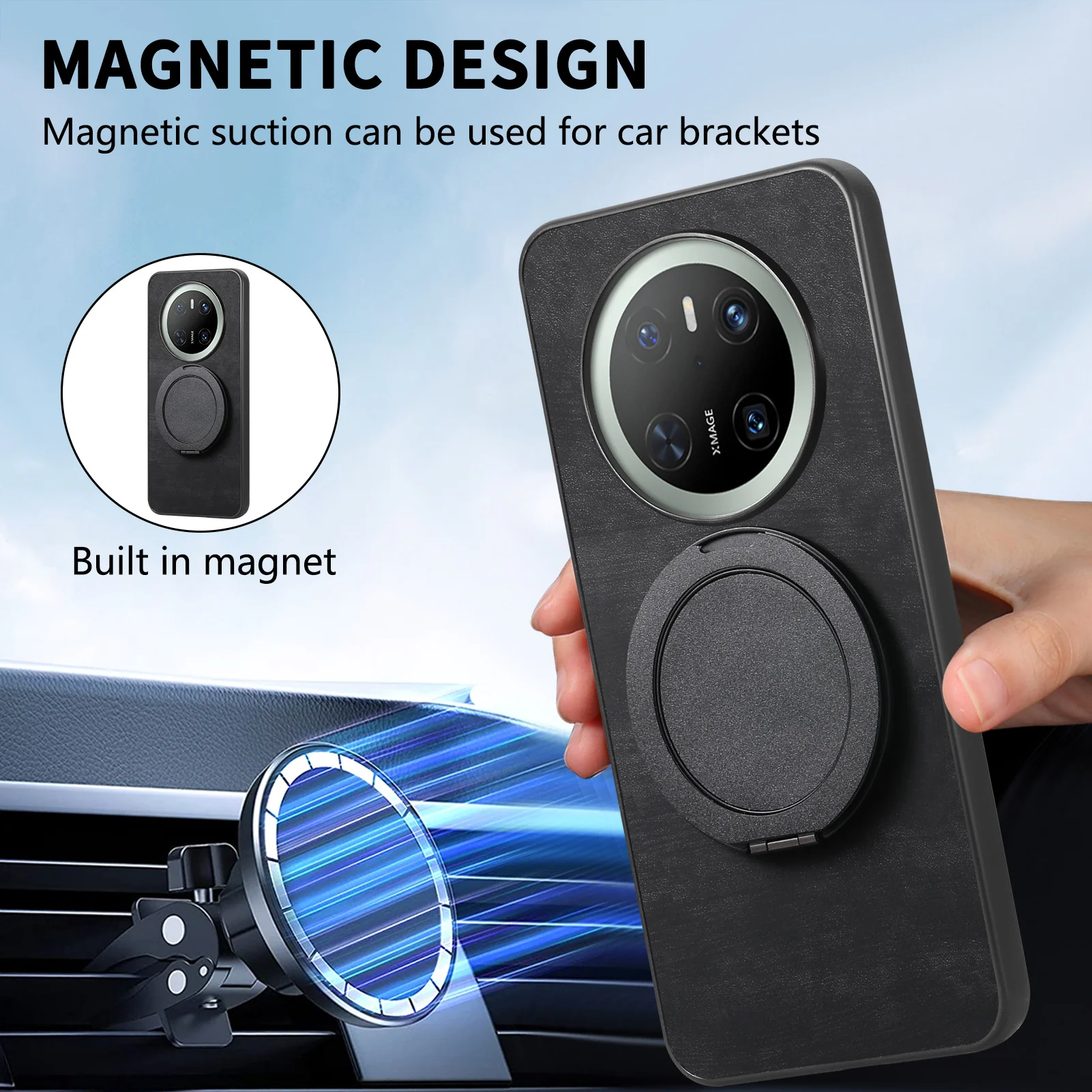 [Built-in Stand] Huawei Mate 60/Pro Minimalist Shockproof Protective Genuine Leather Series Case - Image 9