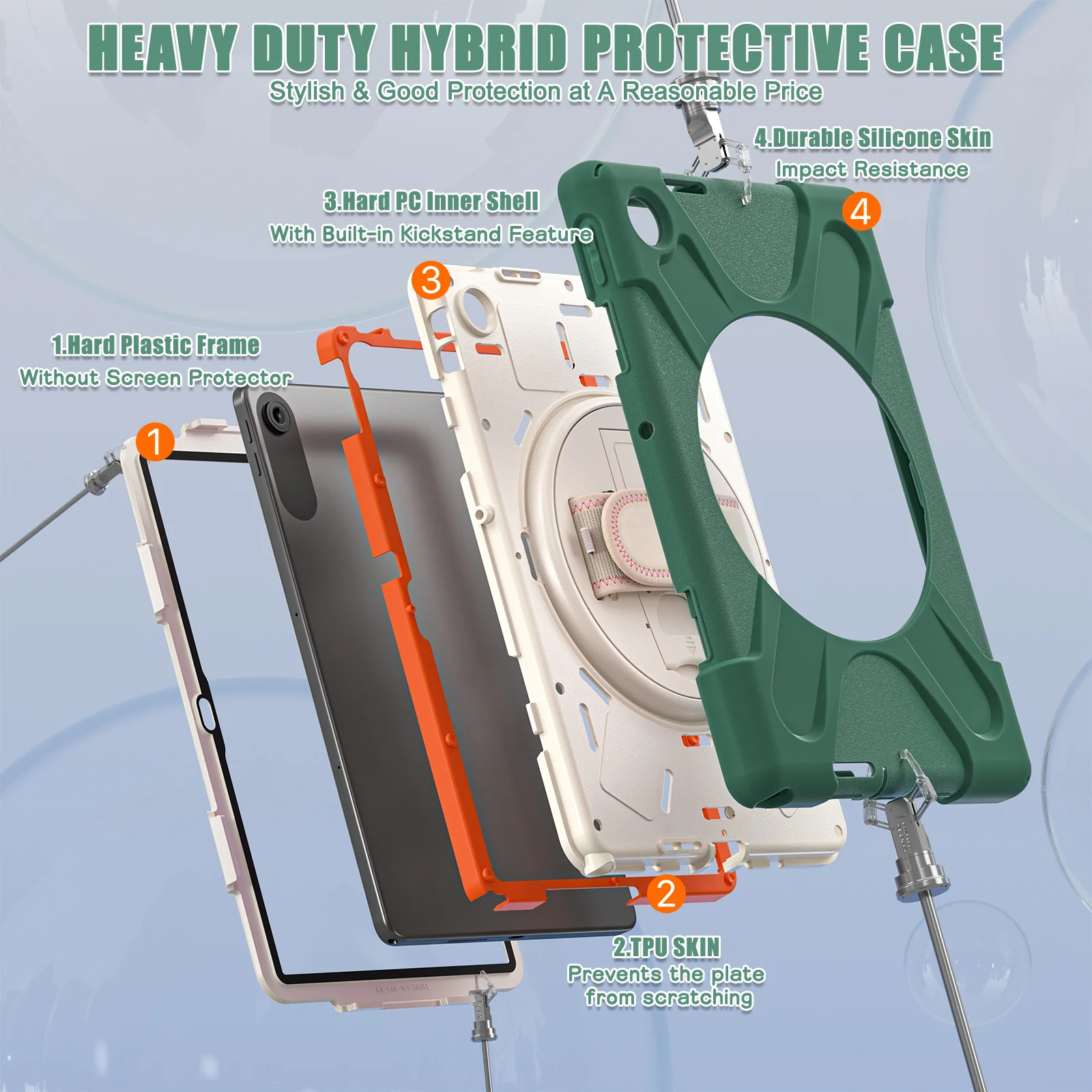 [Built-in Stand] Lenovo Tab 10.1" 2025 (TB311FU/TB311XU) - Kid Shockproof Heavy Duty Series Case With Shoulder Strap - Image 9