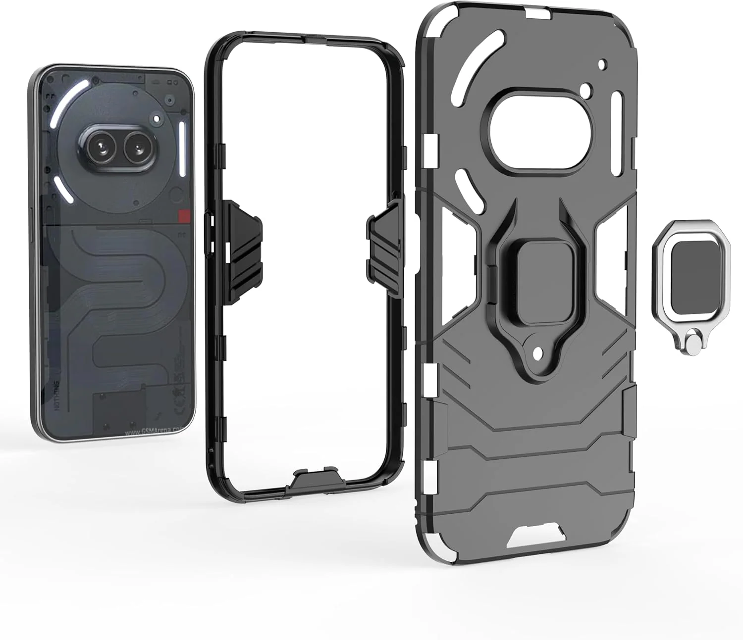[Built-in Stand] Nothing Phone (2a)/(2a) Plus - Shockproof Military Grade Armor TPU Dual-Layer Full Body Case With 2PC Tempered Glass Screen Protector - Image 5