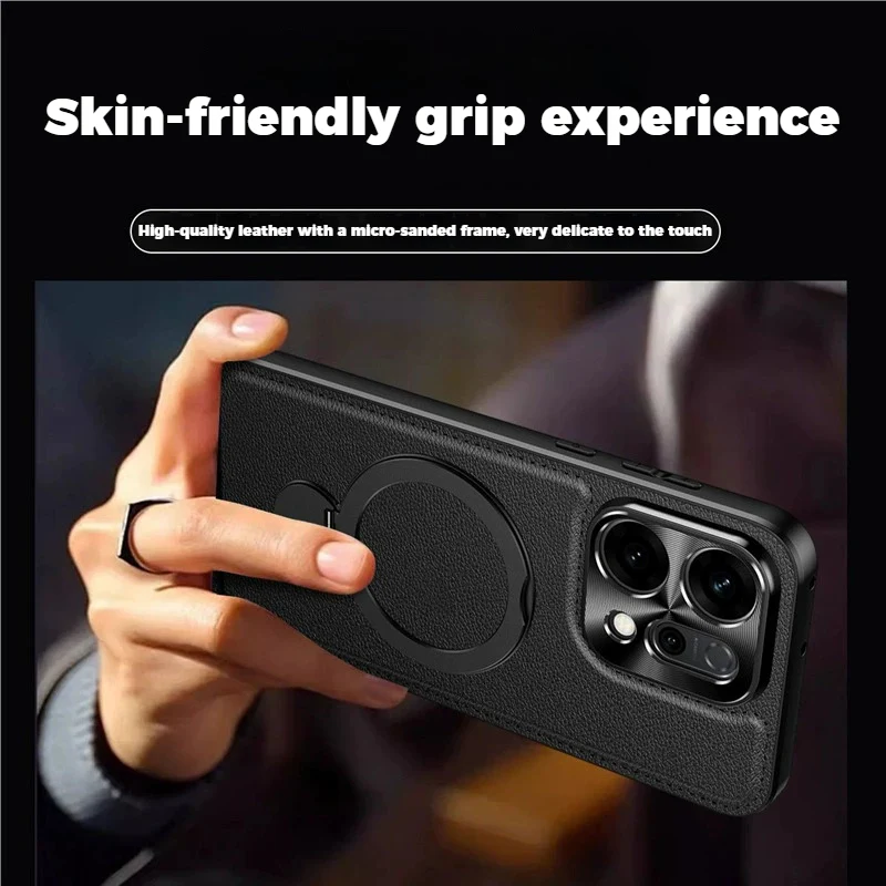 [Built-in Stand] Oppo Reno13 & Pro Full-Cover Metal Magnetic Stand PU Leather Phone Case - Image 4
