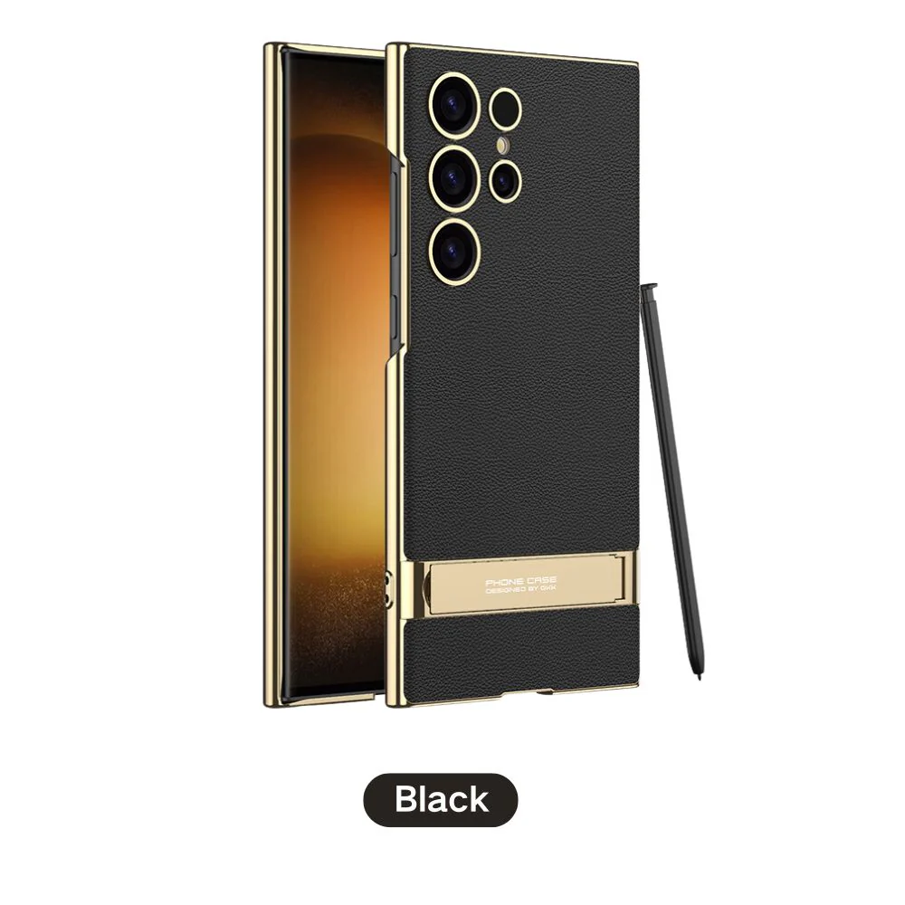 [Built-in Stand] Samsung Galaxy S23 Ultra - Business Metal Frame Wireless Charging PU Leather Stand Case - Image 3