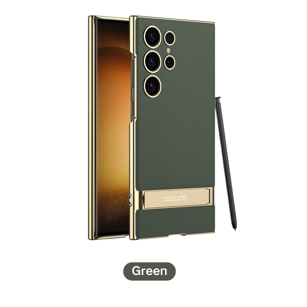 [Built-in Stand] Samsung Galaxy S23 Ultra - Business Metal Frame Wireless Charging PU Leather Stand Case - Image 5