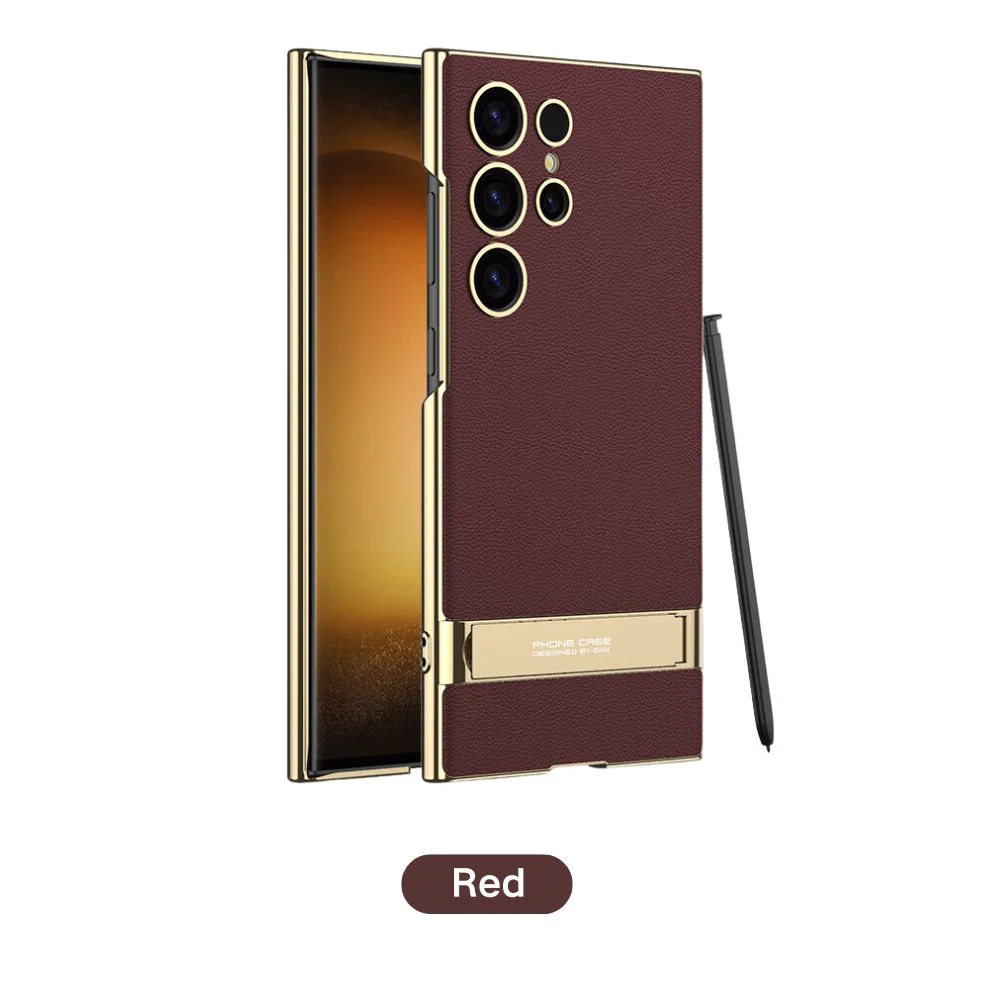 [Built-in Stand] Samsung Galaxy S23 Ultra - Business Metal Frame Wireless Charging PU Leather Stand Case - Image 6