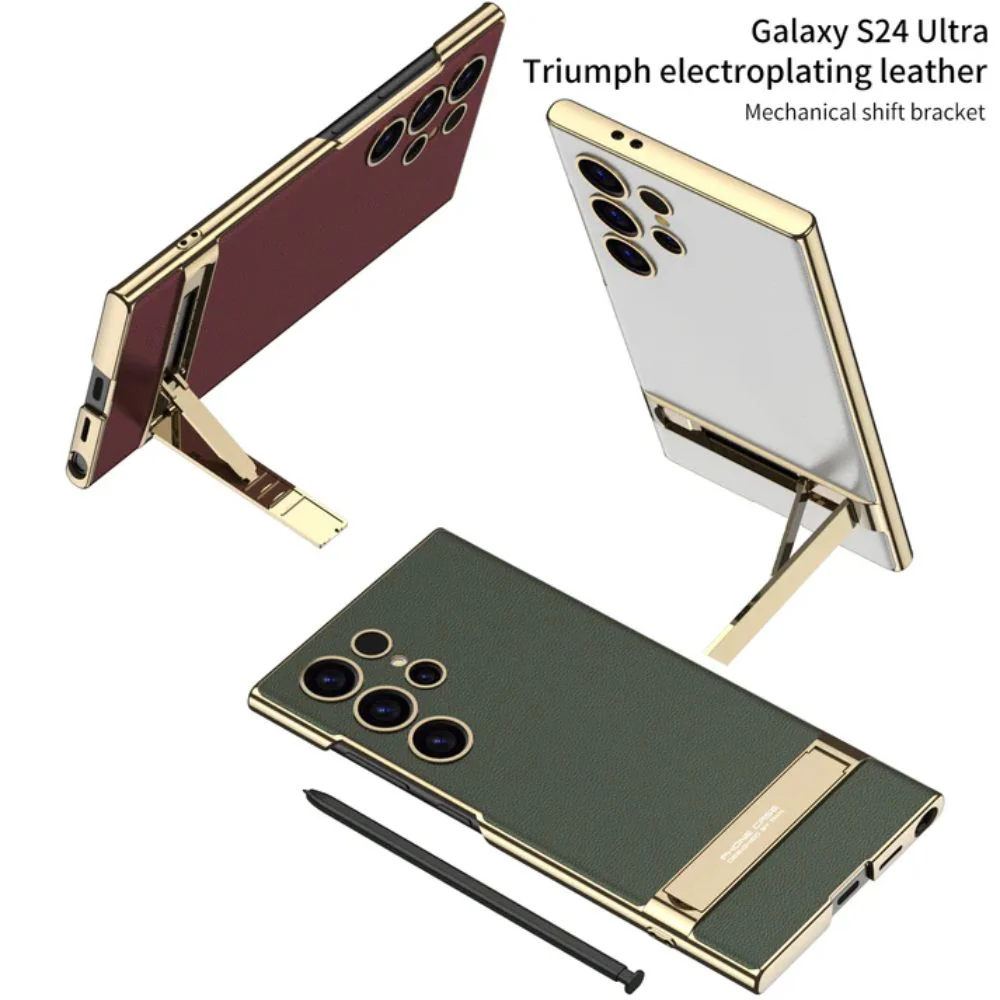 [Built-in Stand] Samsung Galaxy S23 Ultra - Business Metal Frame Wireless Charging PU Leather Stand Case - Image 7