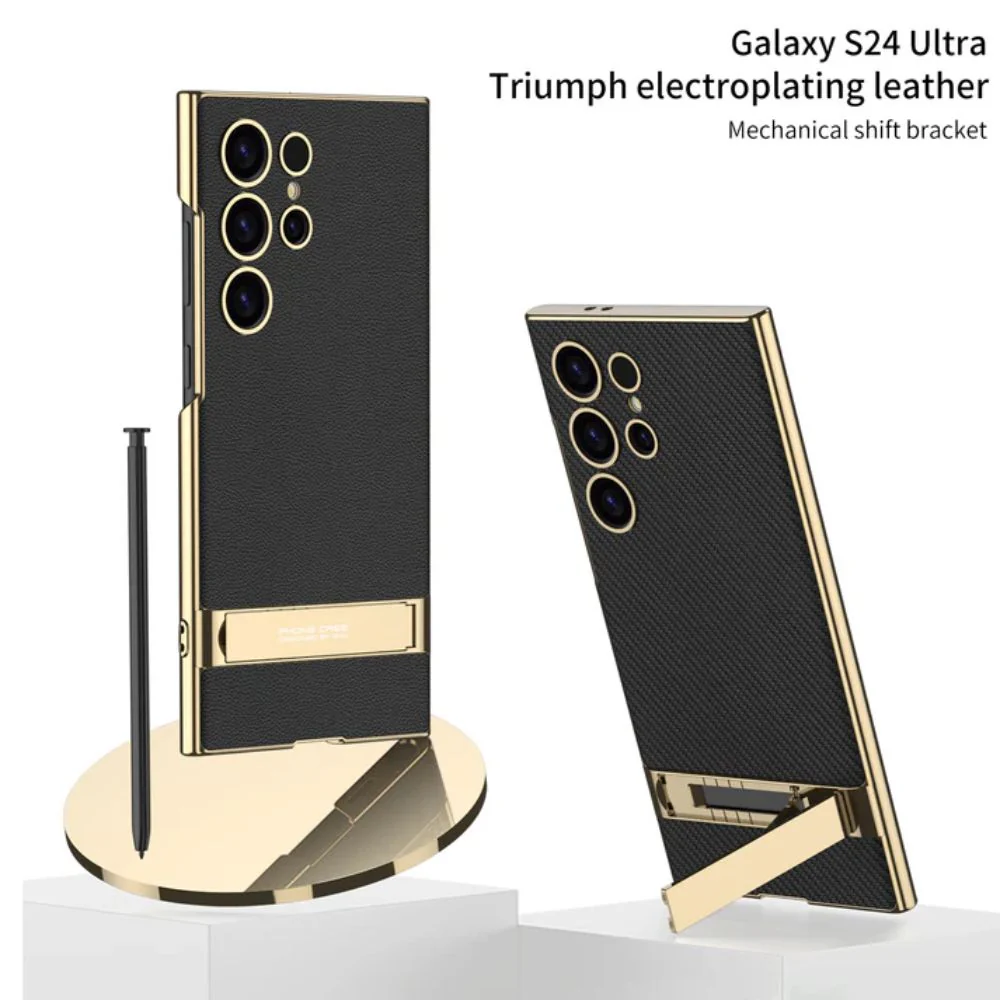 [Built-in Stand] Samsung Galaxy S23 Ultra - Business Metal Frame Wireless Charging PU Leather Stand Case - Image 8