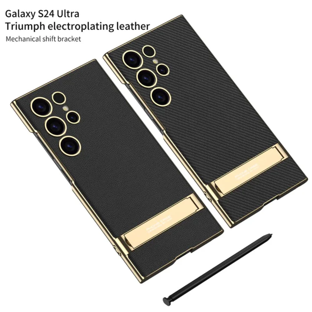 [Built-in Stand] Samsung Galaxy S23 Ultra - Business Metal Frame Wireless Charging PU Leather Stand Case - Image 9