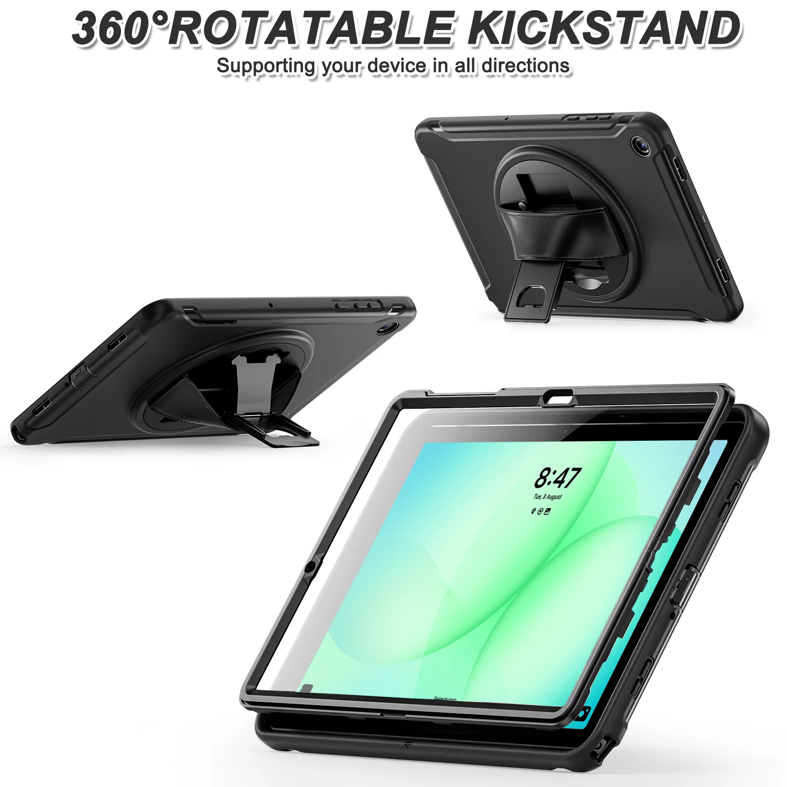 [Built-in Stand] Samsung Galaxy Tab A11 Plus (2025) 11" 360° Rotating Shockproof Rugged with Hand Strap Case - Image 7
