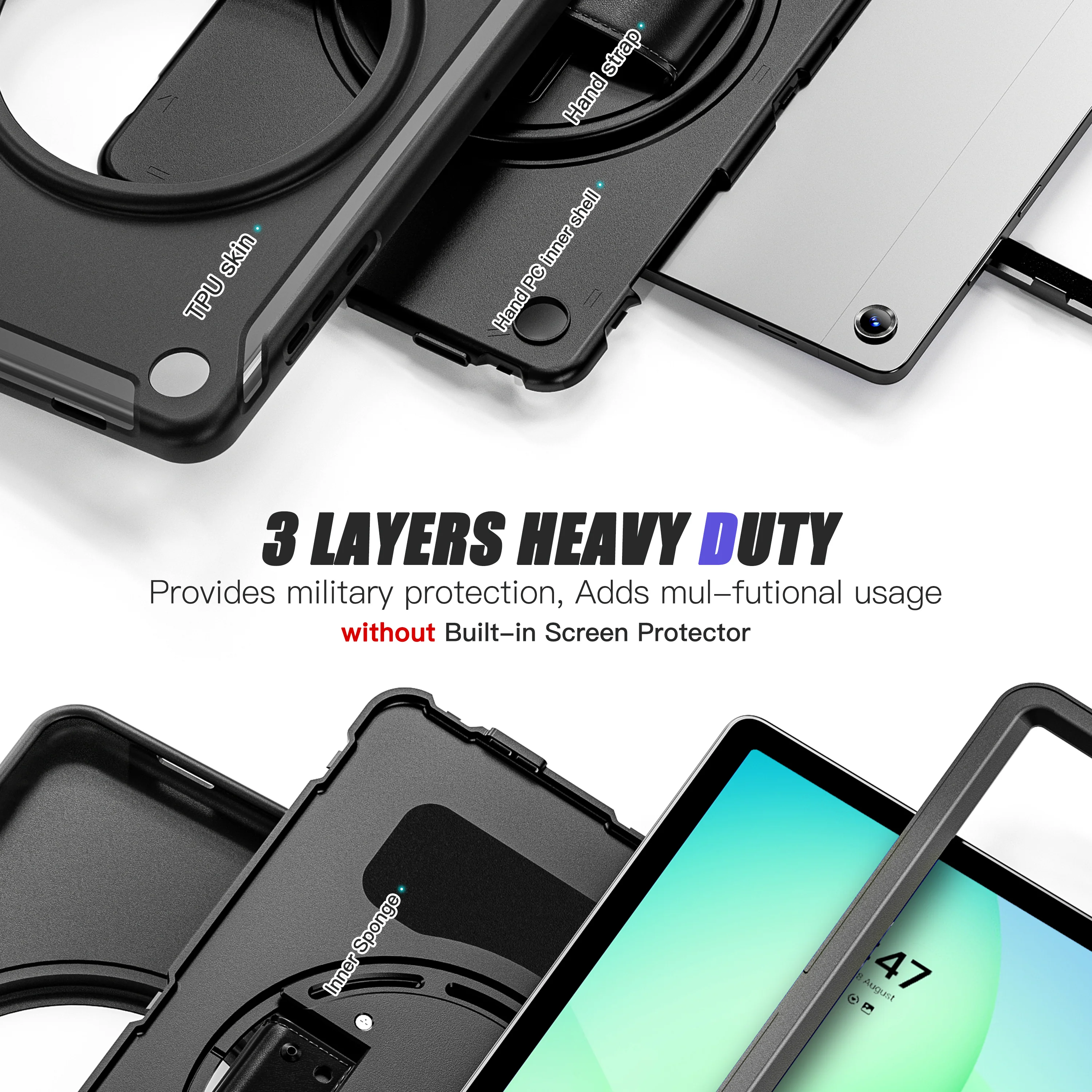 [Built-in Stand] Samsung Galaxy Tab A11 Plus (2025) 11" 360° Rotating Shockproof Rugged with Hand Strap Case - Image 8
