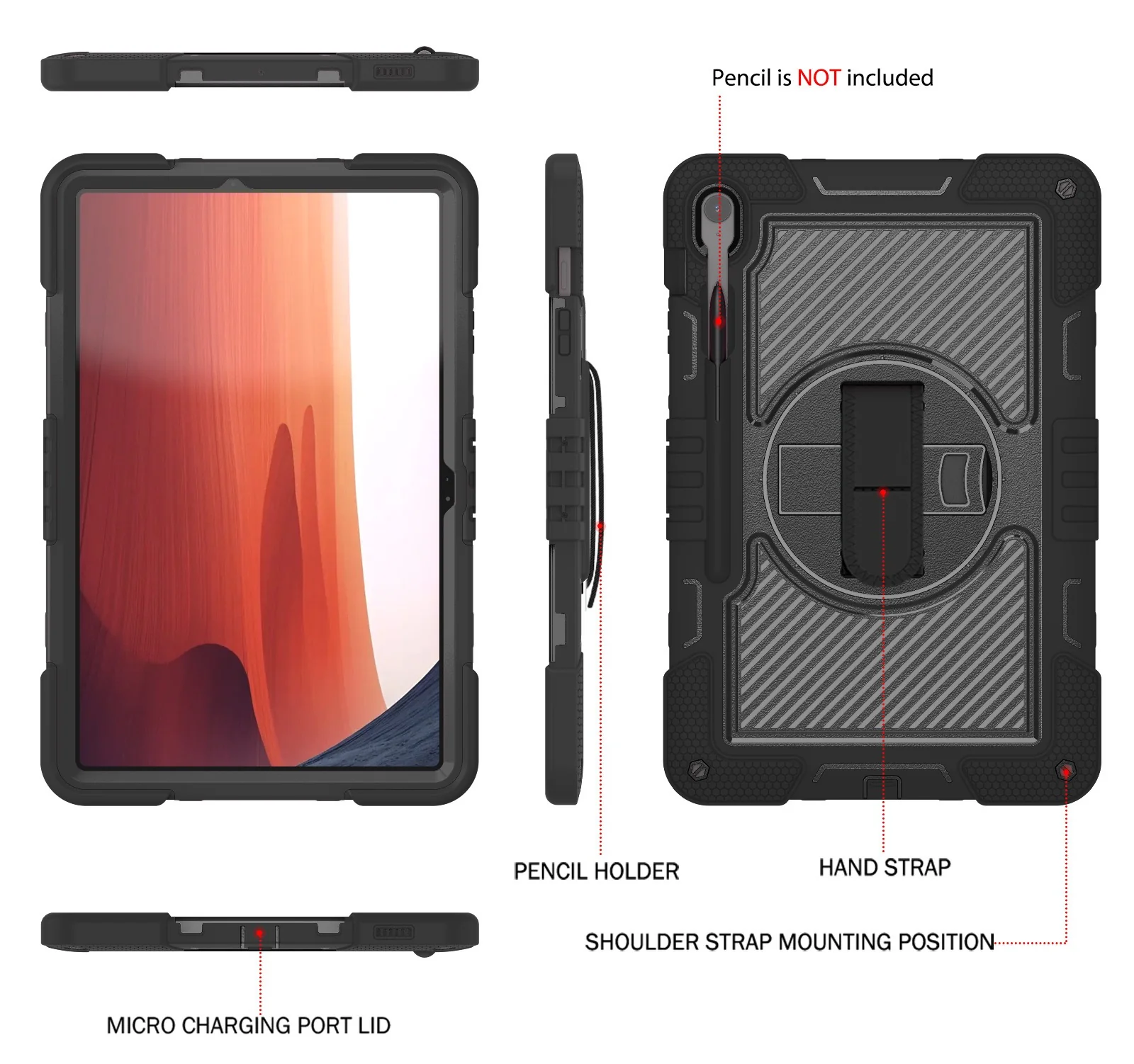 [Built-in Stand] Samsung Galaxy Tab S10 FE Plus (2025) 13.1" - 360 Degree Rotating Shockproof Protection Case With Hand & Shoulder Strap - Image 11