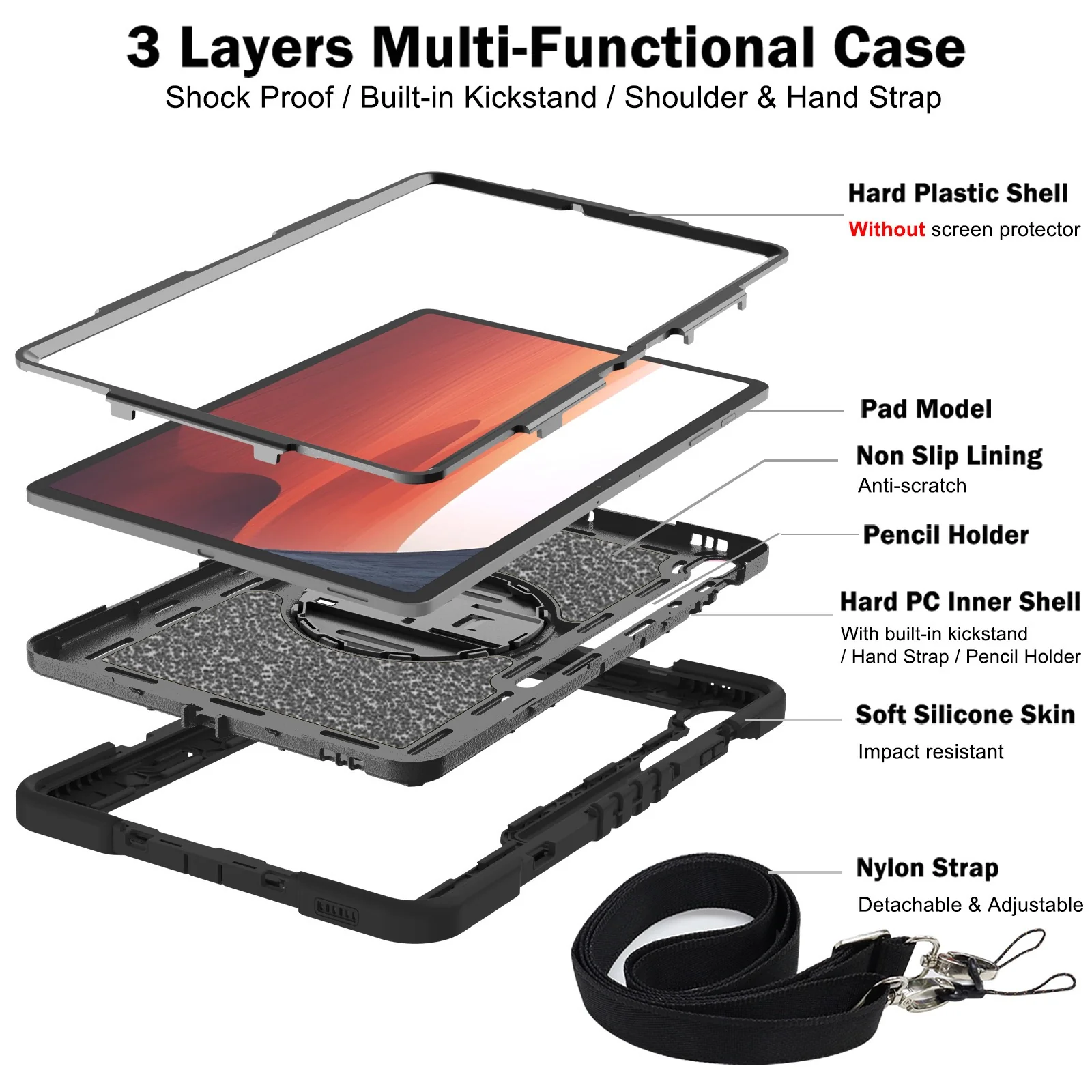 [Built-in Stand] Samsung Galaxy Tab S10 FE Plus (2025) 13.1" - 360 Degree Rotating Shockproof Protection Case With Hand & Shoulder Strap - Image 7