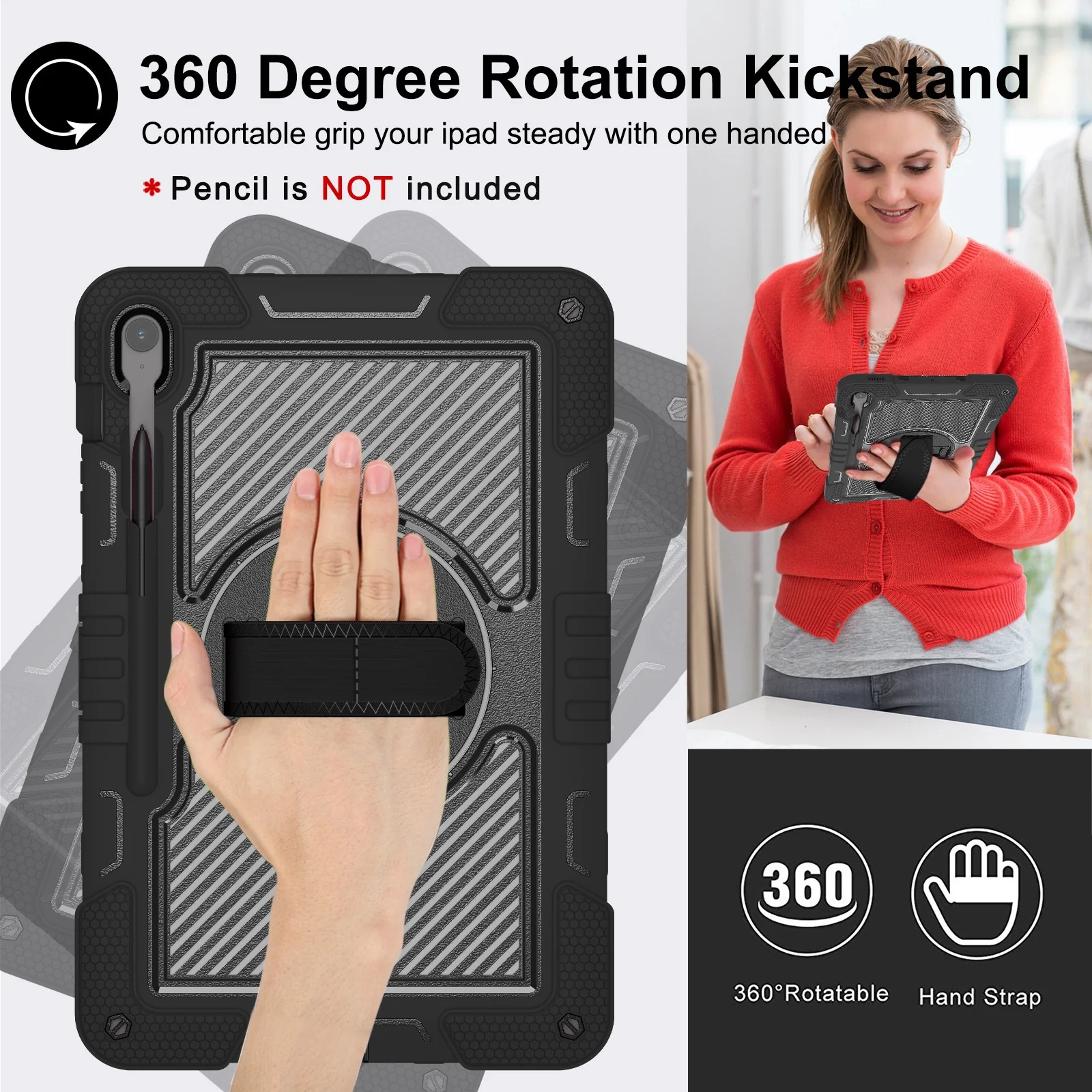 [Built-in Stand] Samsung Galaxy Tab S10 FE Plus (2025) 13.1" - 360 Degree Rotating Shockproof Protection Case With Hand & Shoulder Strap - Image 8