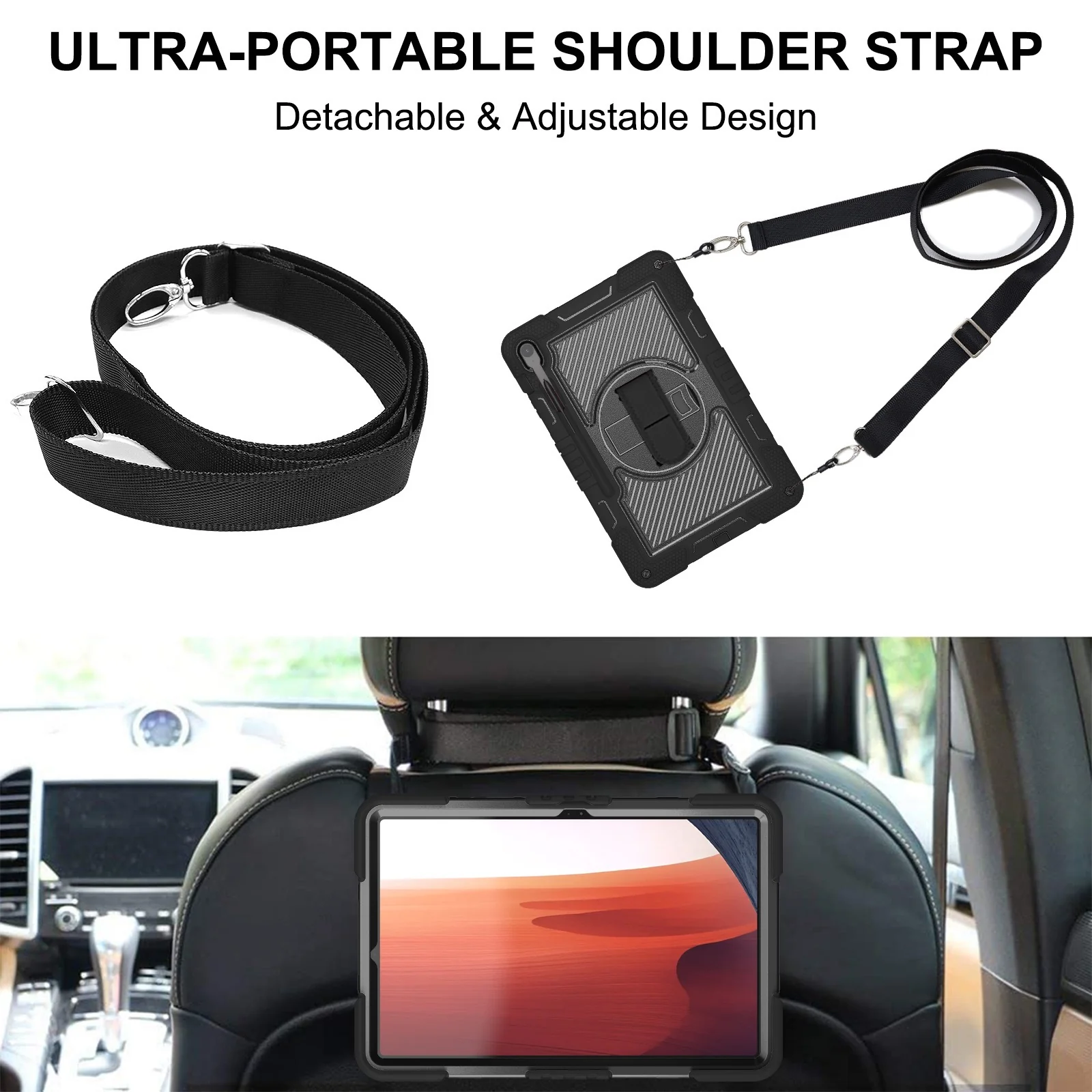 [Built-in Stand] Samsung Galaxy Tab S10 FE Plus (2025) 13.1" - 360 Degree Rotating Shockproof Protection Case With Hand & Shoulder Strap - Image 9