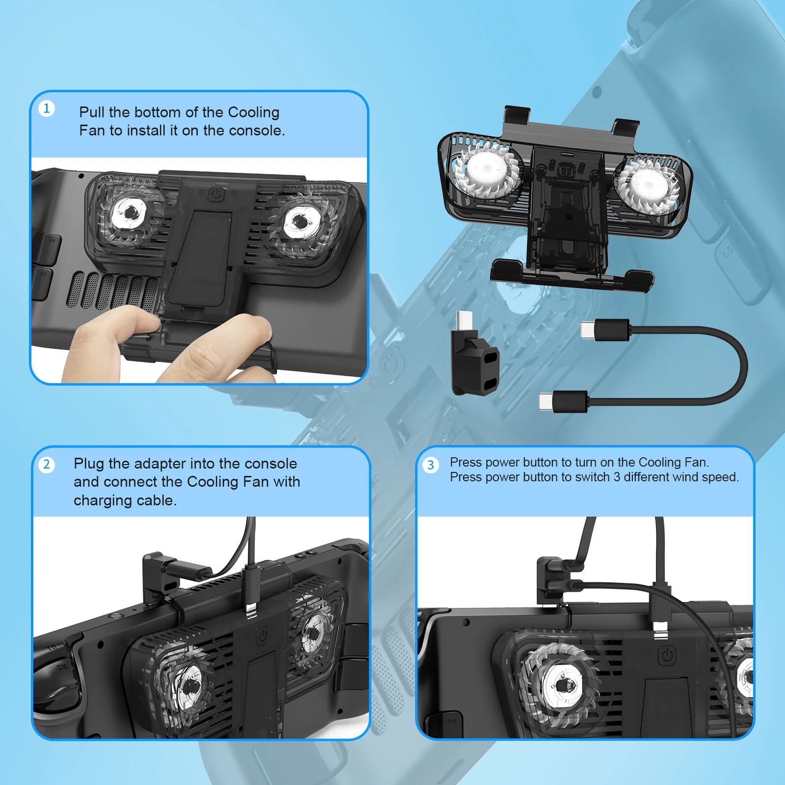 [Built-in Stand] Steam Deck & OLED - Cooling Fan with Dual Type-C Adapter - Image 5