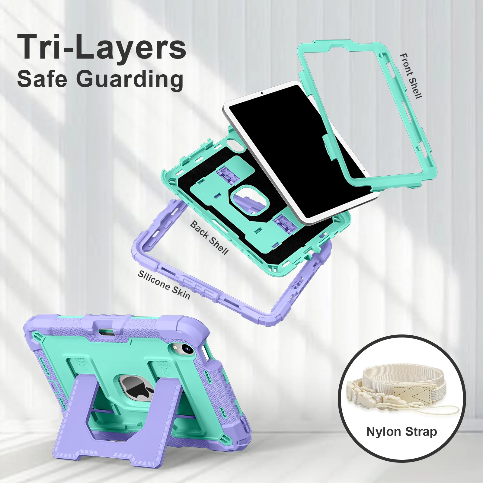 [Built-in Stand][With Shoulder Strap] Apple iPad 10.9/11'' 10/11th Gen (2022/2025) Kids Full-cover Heavy Duty Case - Image 8