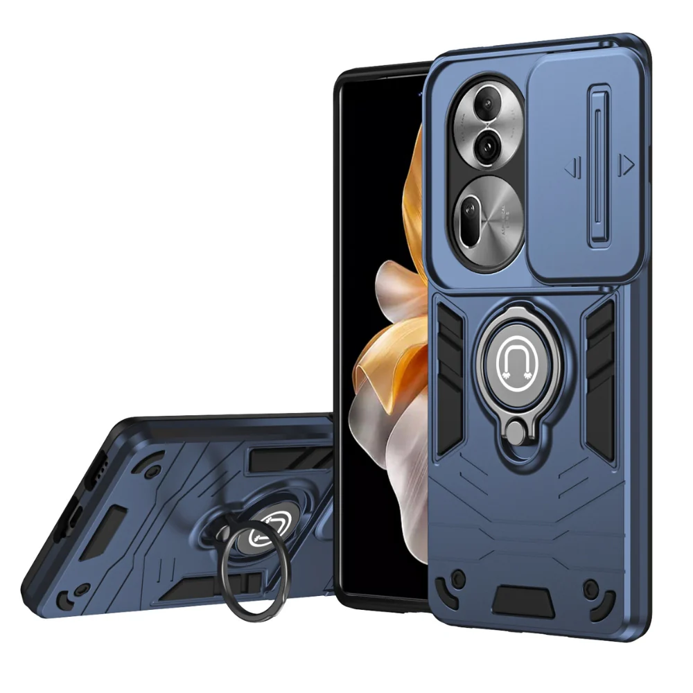 [Built-in Stand][With Slide Lens Cover] OPPO Reno11/Pro/F - PC + TPU 2 in 1 Anti-Drop Protective Shell Case - Image 4