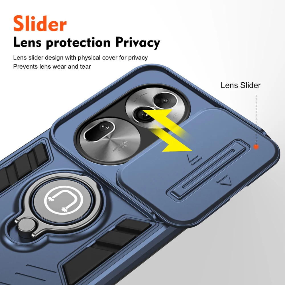 [Built-in Stand][With Slide Lens Cover] OPPO Reno11/Pro/F - PC + TPU 2 in 1 Anti-Drop Protective Shell Case - Image 6