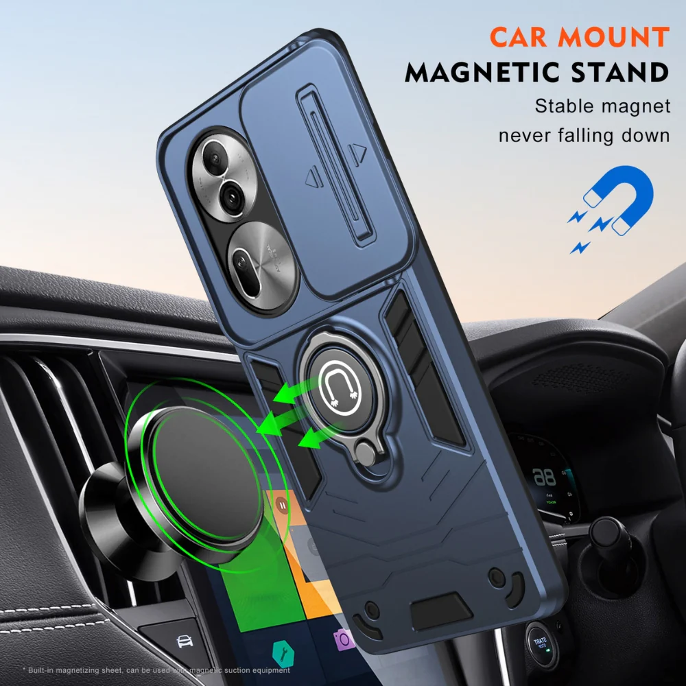 [Built-in Stand][With Slide Lens Cover] OPPO Reno11/Pro/F - PC + TPU 2 in 1 Anti-Drop Protective Shell Case - Image 8