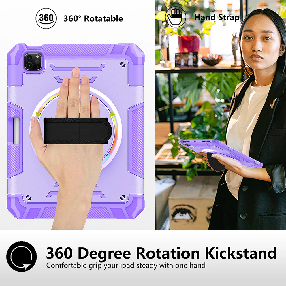[Built-in Stand][With Wrist Strap] Apple iPad 10.9/11'' 10/11th Gen (2022/2025) Heavy Duty Ring Holder Stand Case - Image 8