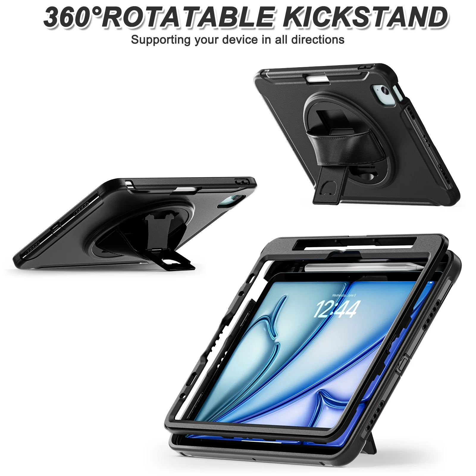 [Built-in Stand][With Wrist Strap] Apple iPad Air 11-inch M2/M3/M4 (2024/2025/2026) TPU Full-body Heavy Duty Ring Holder Stand Case - Image 7
