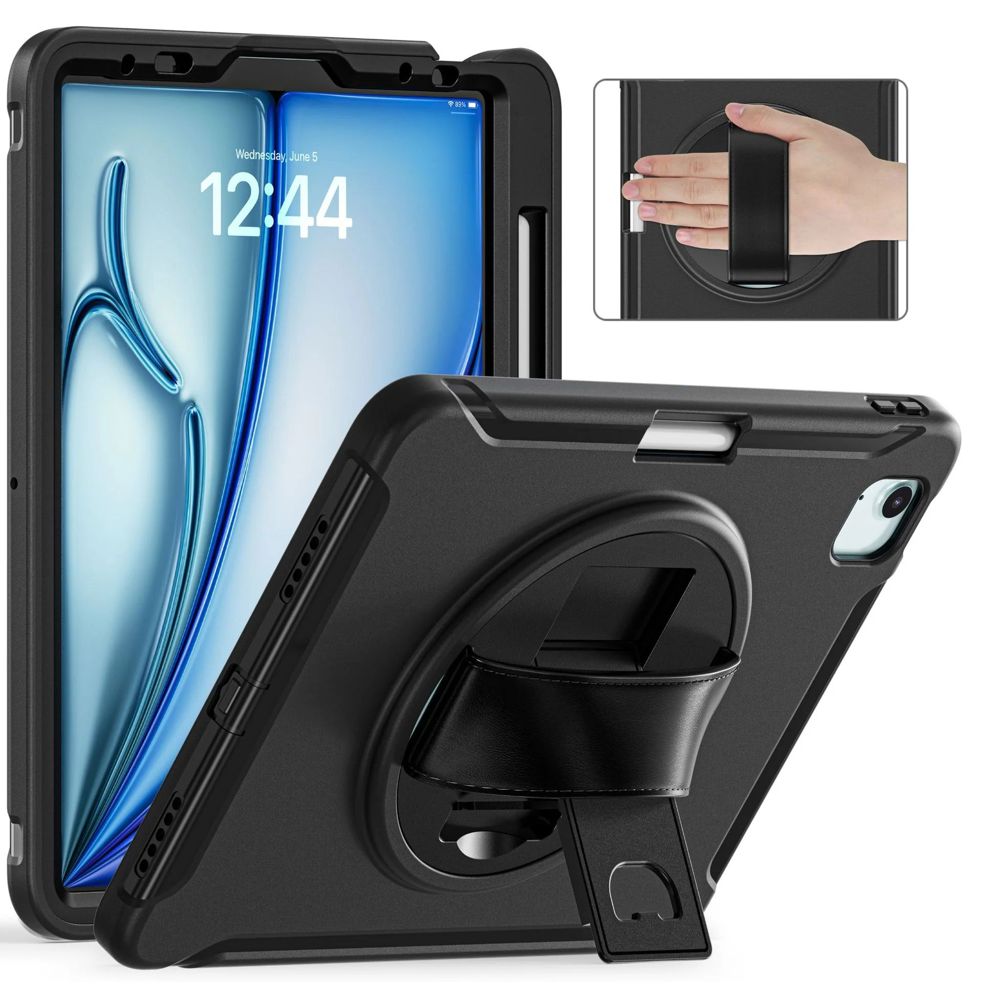 [Built-in Stand][With Wrist Strap] Apple iPad Air 11-inch M2/M3/M4 (2024/2025/2026) TPU Full-body Heavy Duty Ring Holder Stand Case - Image 9