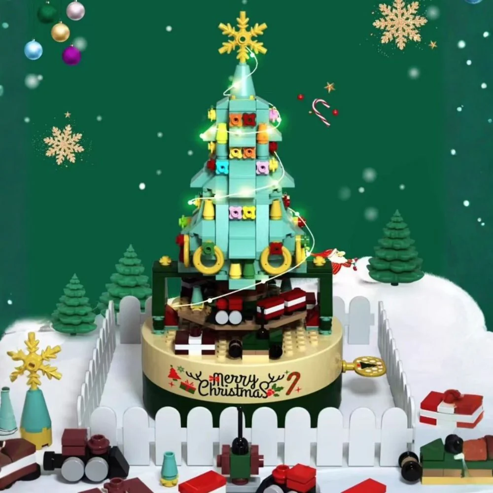 Christmas Tree Rotating Music Box – Fun Building Block Toy, Perfect Gift for Children & Holiday Decor - Image 6