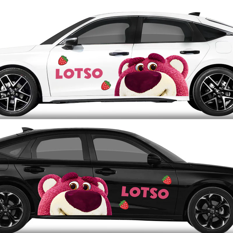 Cute Strawberry Bear Car Body Sticker – Self-Adhesive Kawaii Lotso PVC Soft Film For Car Decoration - Image 7