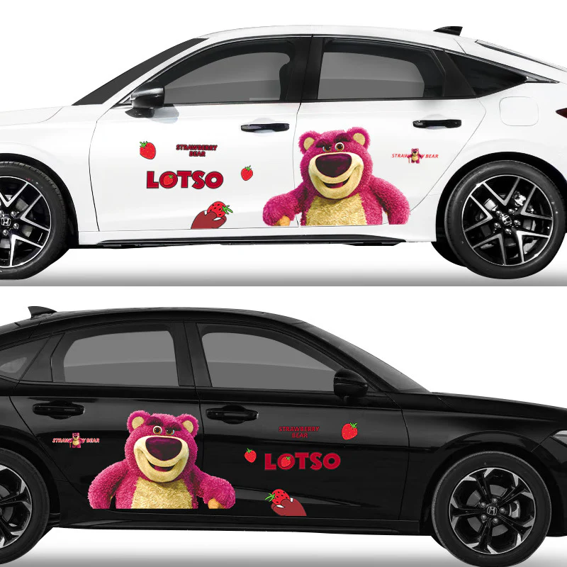 Cute Strawberry Bear Car Body Sticker – Self-Adhesive Kawaii Lotso PVC Soft Film For Car Decoration - Image 9