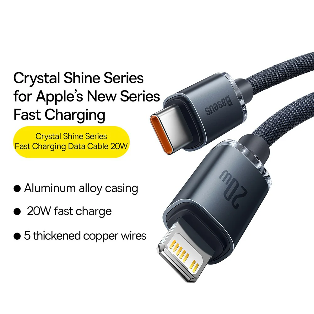 CW-FXP Baseus Crystal Shine Series Fast Charging Data Cable Type-C to iP 20W 2m - Black - Image 3