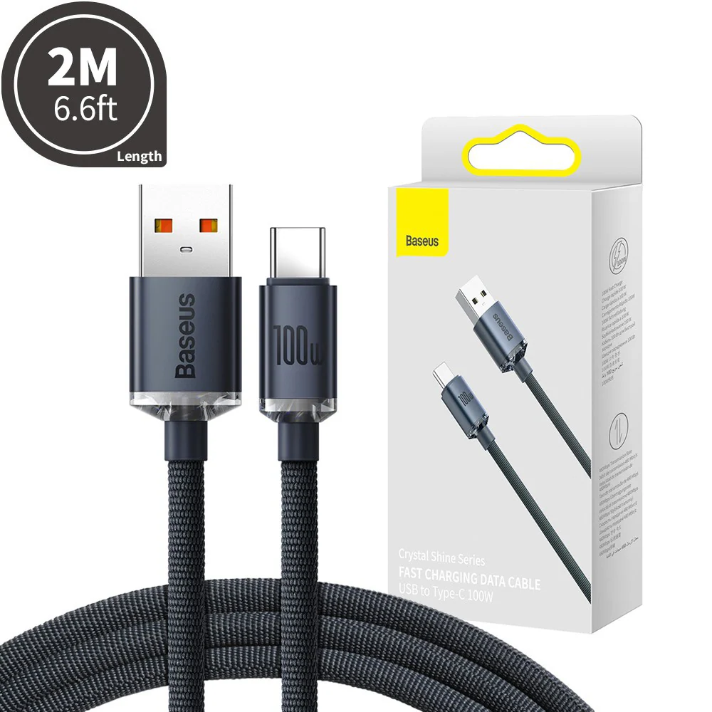 CW-FXP Baseus Crystal Shine Series Fast Charging Data Cable USB to Type-C 100W 2m - Black