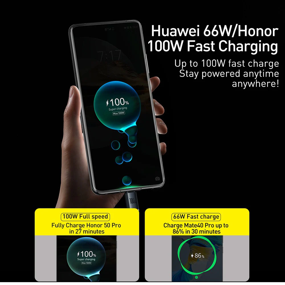 CW-FXP Baseus Crystal Shine Series Fast Charging Data Cable USB to Type-C 100W 2m - Black - Image 4