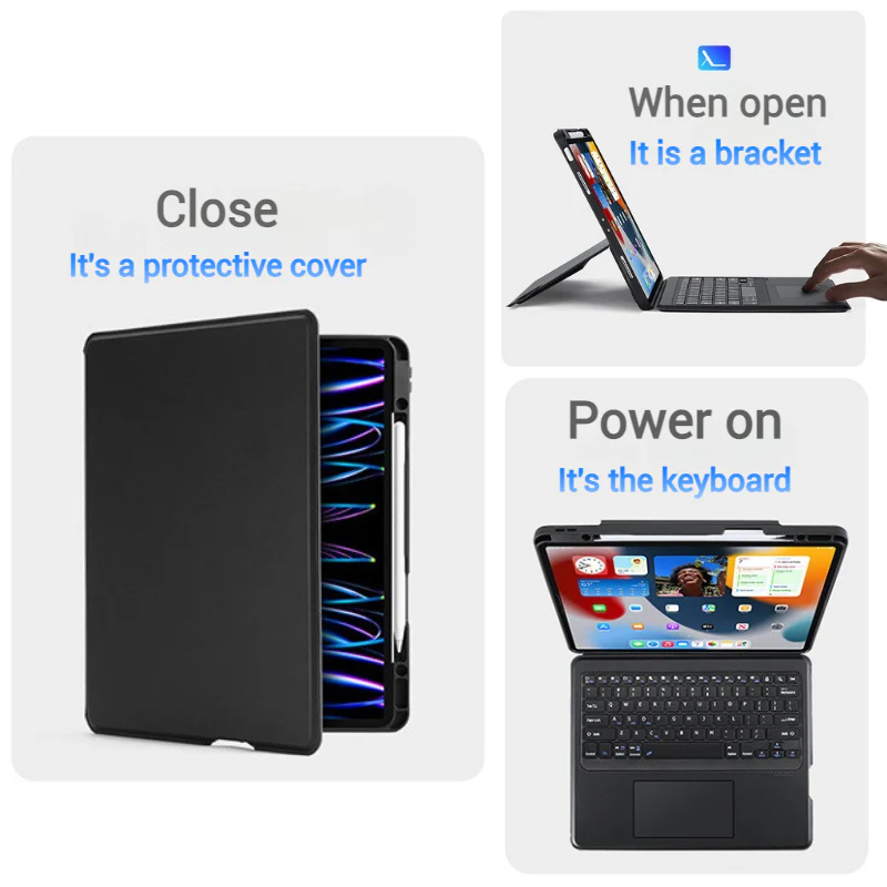 [Detachable][Built-in Pencil Slot] Apple iPad Air 4/5 10.9'' 4/5th Gen (2020/2022) & Air 11-inch M2/M3/M4 (2024/2025/2026) Wireless Bluetooth Touchpad Keyboard Case with Backlit - Image 7