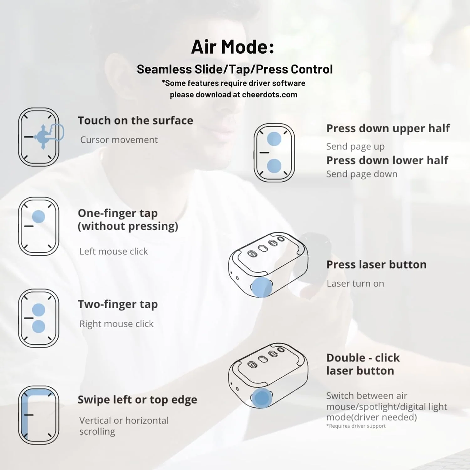 [Detachable] Cheerdots 2 Bluetooth Detachable Air Mouse Touchpad Mouse With Voice Recording - Image 13
