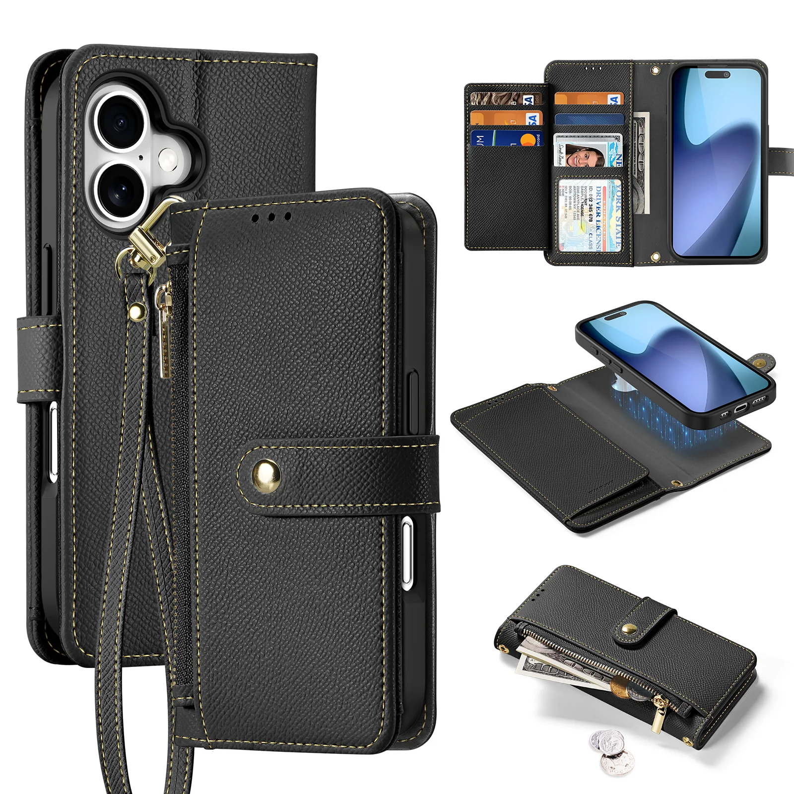 [Detachable][Magsafe Compatible] Apple iPhone 17/Air/Pro/Pro Max Multi-functional Leather Wallet Case With Card Slot - Image 2