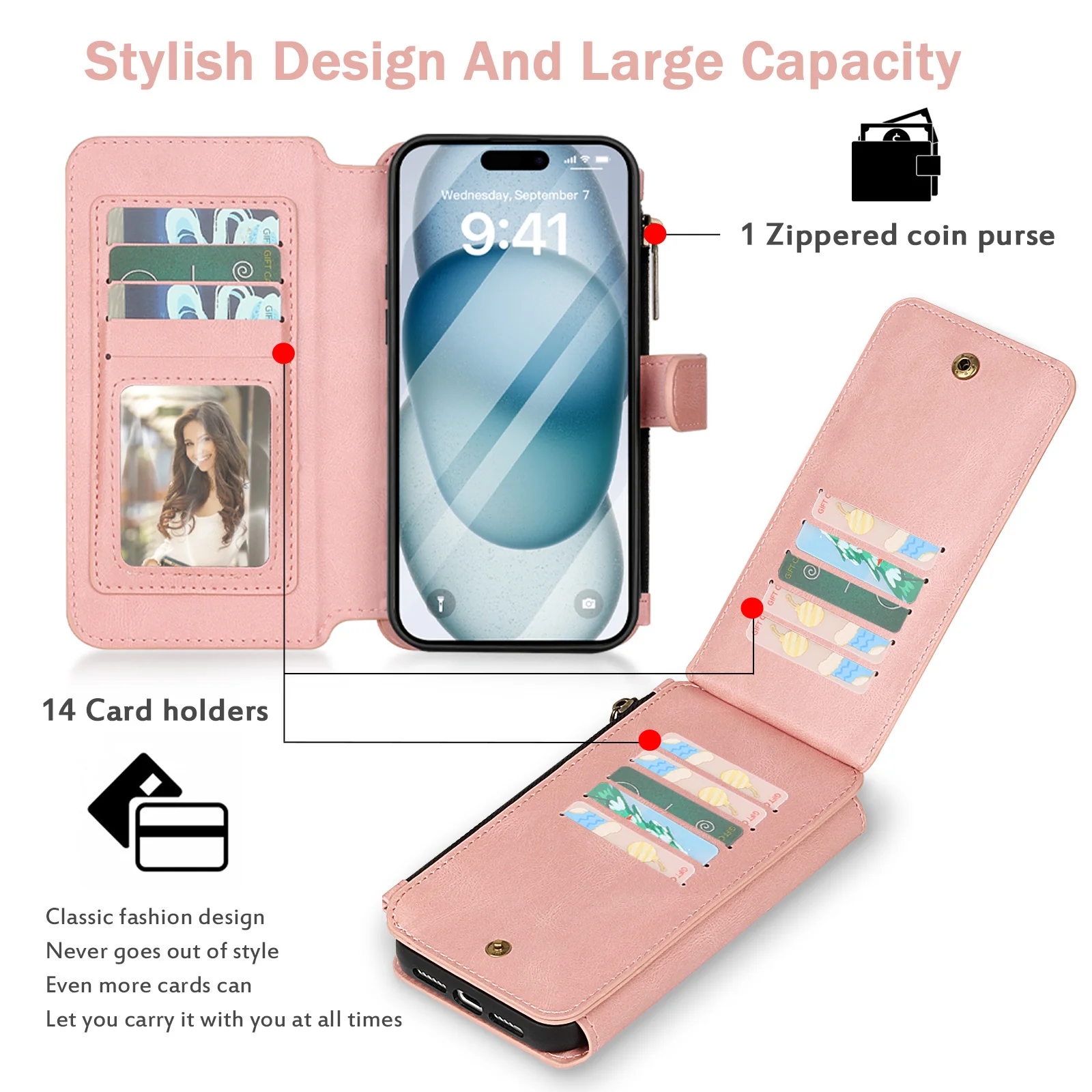 [Detachable][With Card Slot] Apple iPhone 16/Plus/Pro/Pro Max Multi-functional Leather Folding Shockproof Wallet Series Case - Image 4