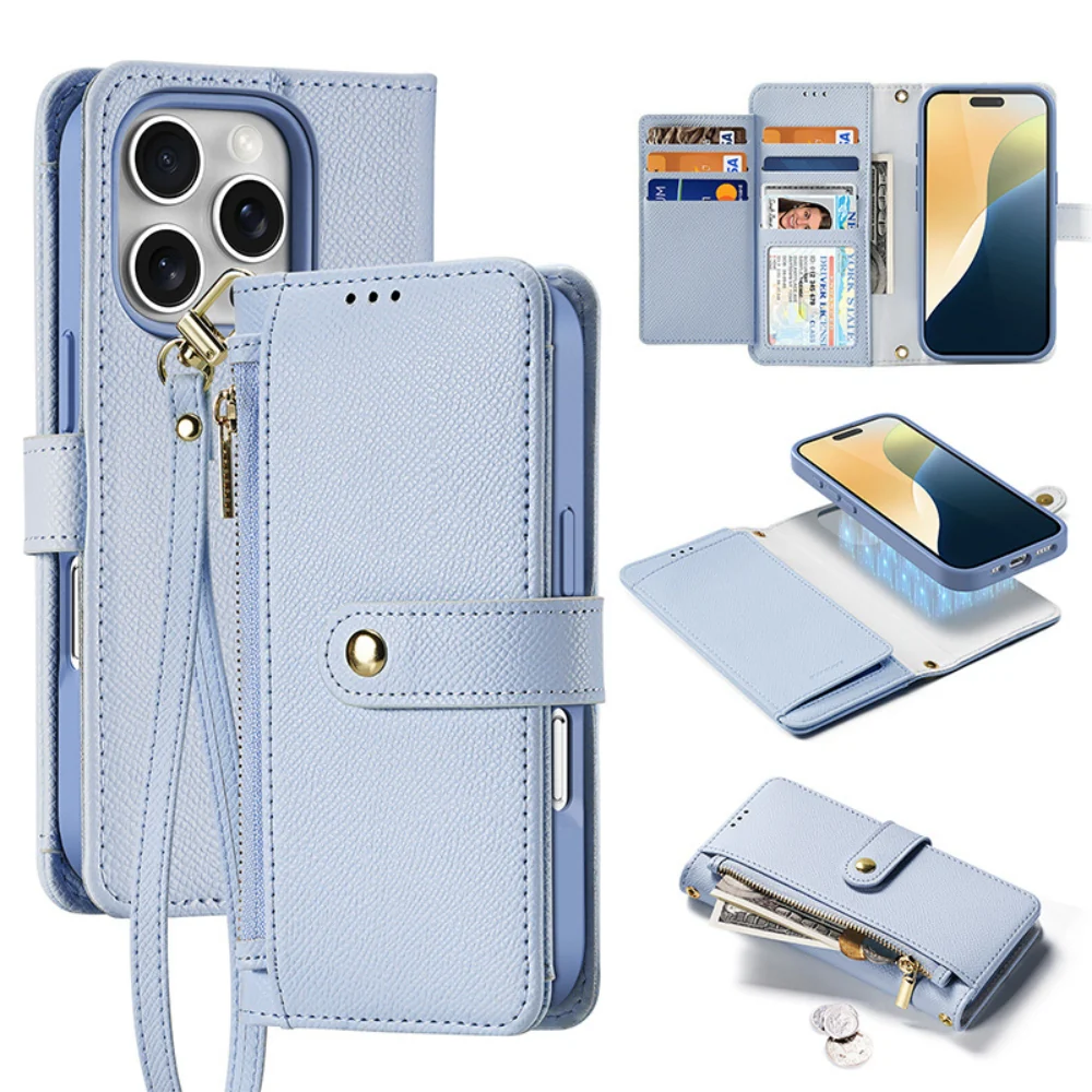 [Detachable][With Card Slot] Apple iPhone 16/Pro/Plus/Max - Detachable Magnetic Genuine Leather Wallet Case - Image 4
