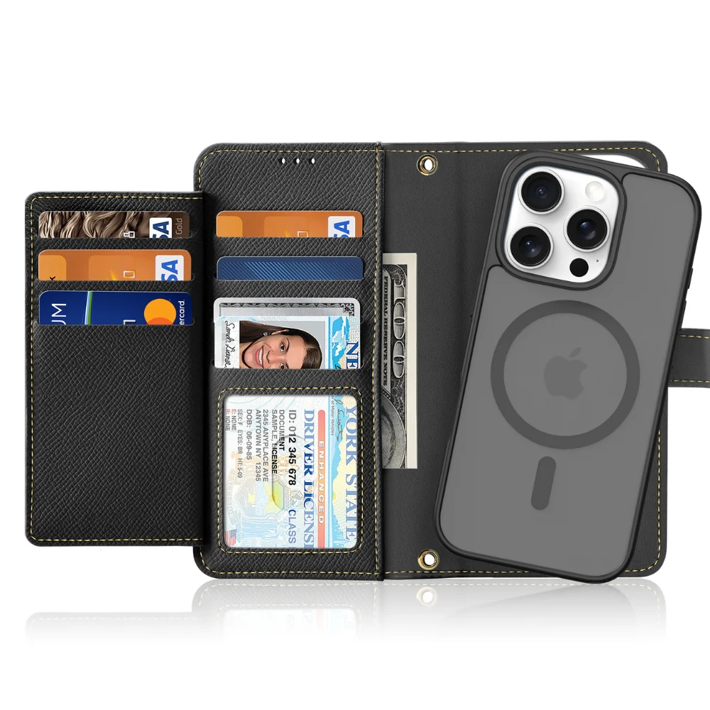 [Detachable][With Card Slot] Apple iPhone 16/Pro/Plus/Max - Detachable Magnetic Genuine Leather Wallet Case - Image 5