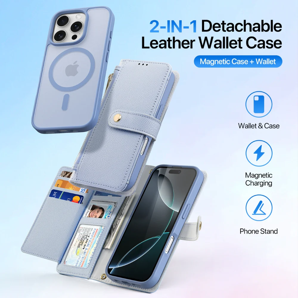 [Detachable][With Card Slot] Apple iPhone 16/Pro/Plus/Max - Detachable Magnetic Genuine Leather Wallet Case - Image 6