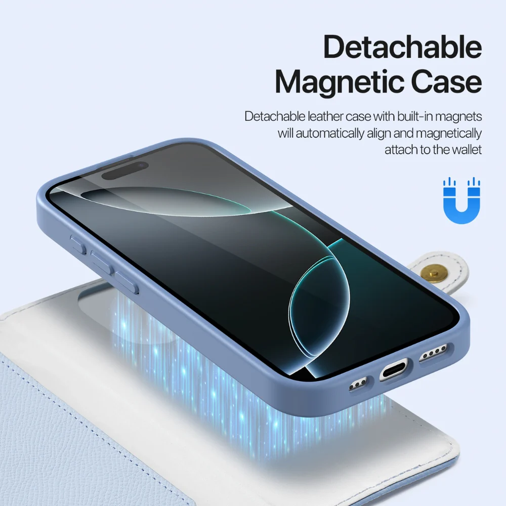 [Detachable][With Card Slot] Apple iPhone 16/Pro/Plus/Max - Detachable Magnetic Genuine Leather Wallet Case - Image 8
