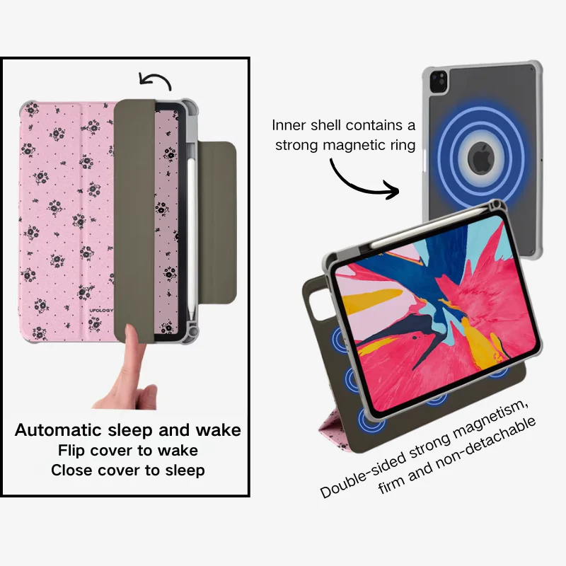 [Detachable][Built-in Pen Slot] Apple iPad 10.9/11'' 10/11th Gen (2022/2025) Ditsy Floral Magnetic Double-Sided Full-Cover Protective Case - Image 4