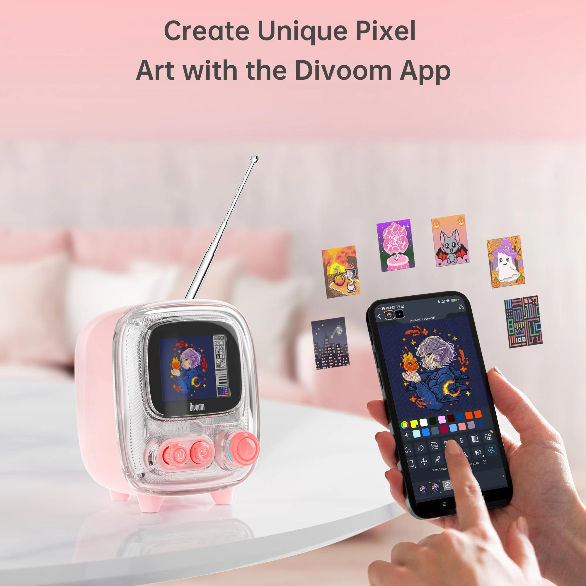 Divoom Tiivoo-2 FM Radio Bluetooth Speaker With Alarm Clock And Upload Photos,Pixel Art Retro Mini Small Cute Wireless Speaker For Party Office Home Desk Bedroom - Image 13