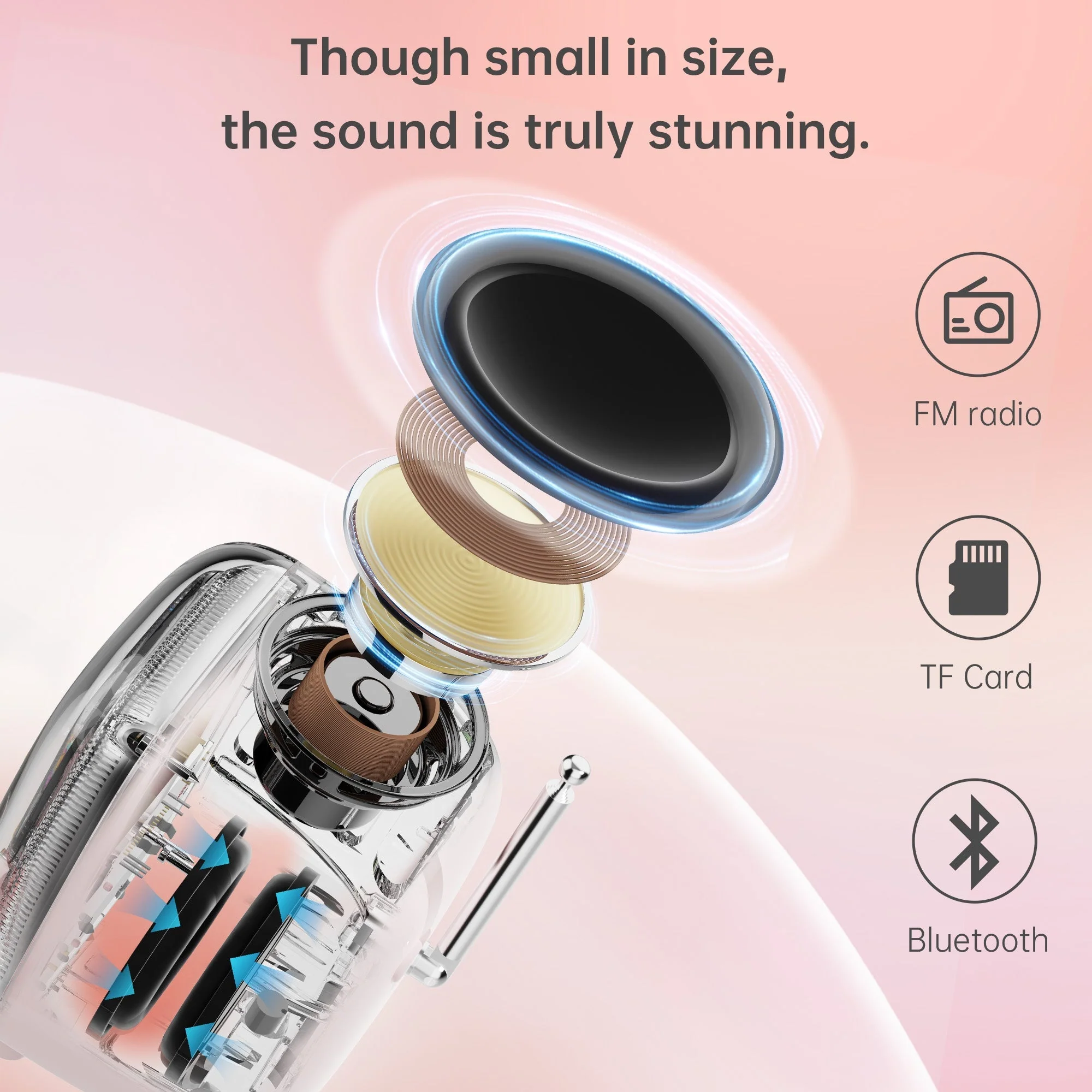 Divoom Tiivoo-2 FM Radio Bluetooth Speaker With Alarm Clock And Upload Photos,Pixel Art Retro Mini Small Cute Wireless Speaker For Party Office Home Desk Bedroom - Image 2