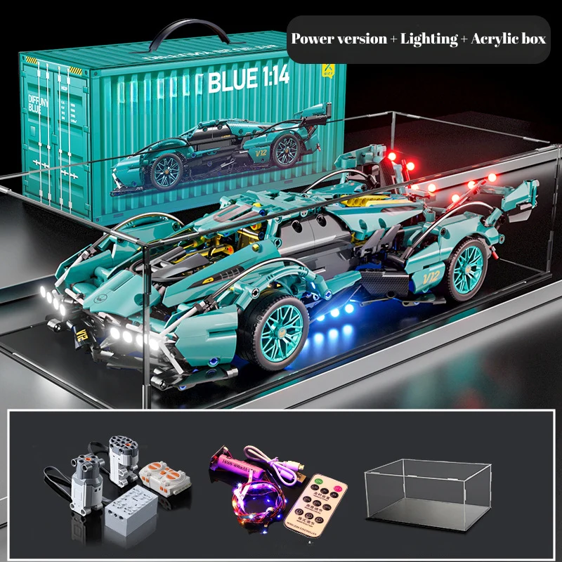DIY Supercar Building Blocks Set for Kids Gift – Creative Assembly Toy Tiffany Blue Car Model for Christmas, Halloween and Birthday