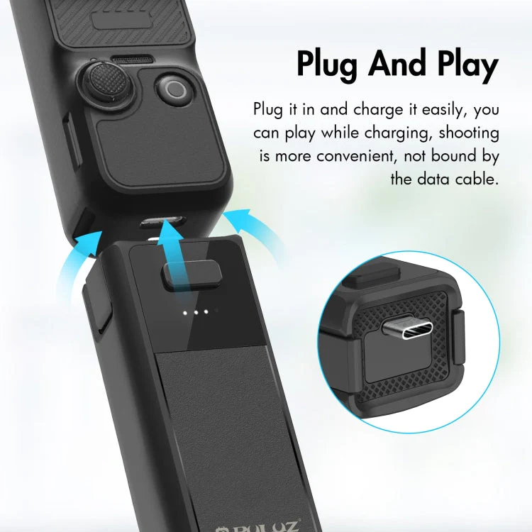 DJI Osmo Pocket 3 PULUZ High-Capacity 2800mAh Battery Grip (Black) - Image 8