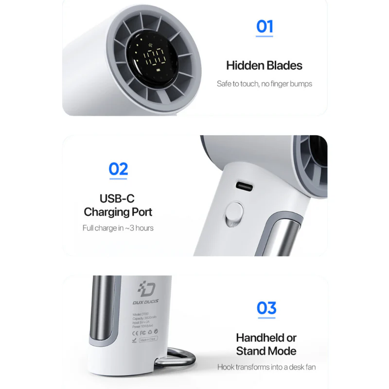 DT80 - 3600mAh Mini USB Portable Turbo Outdoor Handheld Fan - Image 12