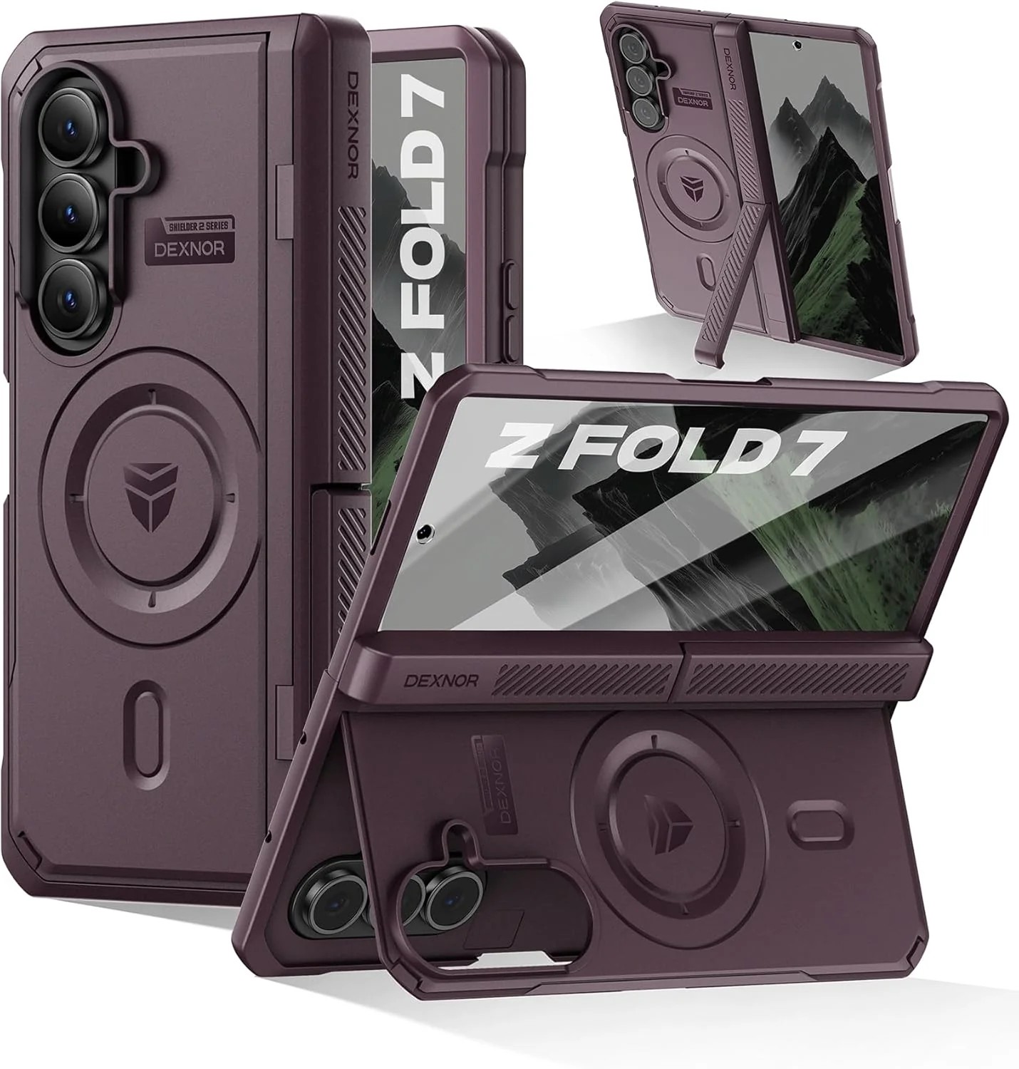 [Dual Kickstands & Front Screen Protector & Zipper Protection] Samsung Galaxy Z Fold7 Dexnor Military-Grade Magnetic Case With Shockproof Hinge Cover - Image 2