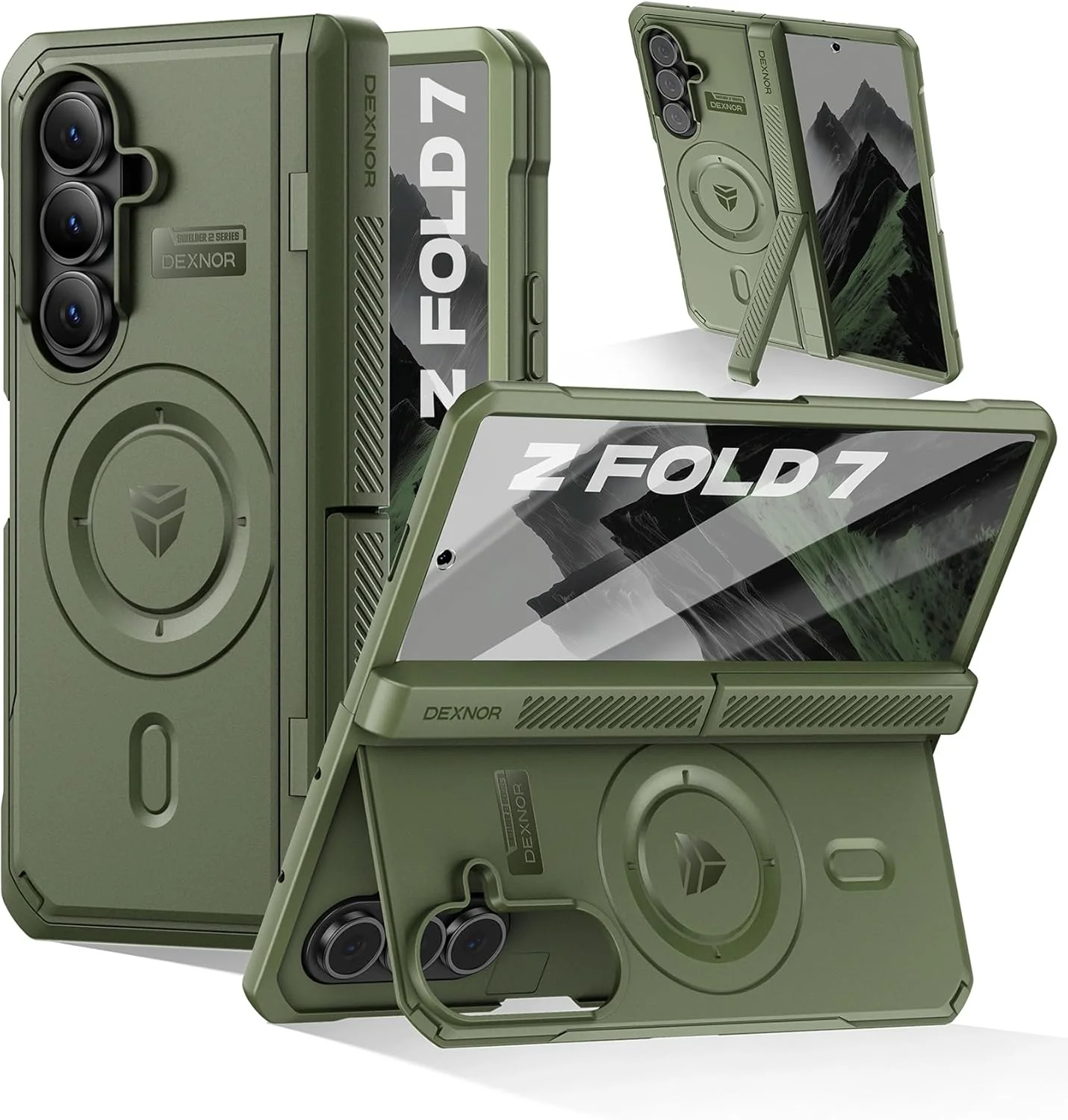 [Dual Kickstands & Front Screen Protector & Zipper Protection] Samsung Galaxy Z Fold7 Dexnor Military-Grade Magnetic Case With Shockproof Hinge Cover - Image 3